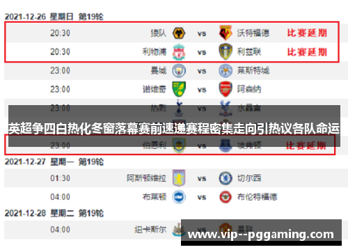 英超争四白热化冬窗落幕赛前速递赛程密集走向引热议各队命运